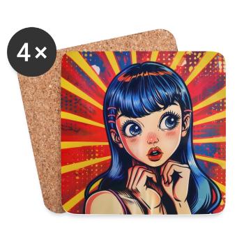 Anime, Retro Waifu, Japan - Coasters (set of 4) - white - Front