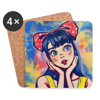 Anime, Retro Waifu, Japan - Coasters (set of 4) - white - Front