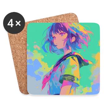 Anime, School Girl, Waifu, Japan - Coasters (set of 4) - white - Front