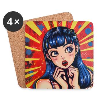 Anime, Waifu, Japon - Dessous de verre (lot de 4) - blanc - Devant