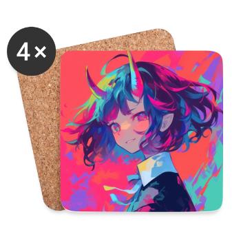 Anime, Demon Girl, Waifu, Japan - Coasters (set of 4) - white - Front