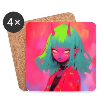 Anime, Demon Girl, Waifu, Japan - Coasters (set of 4) - white - Front