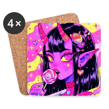 Anime, Demon Girl, Waifu, Japan - Coasters (set of 4) - white - Front