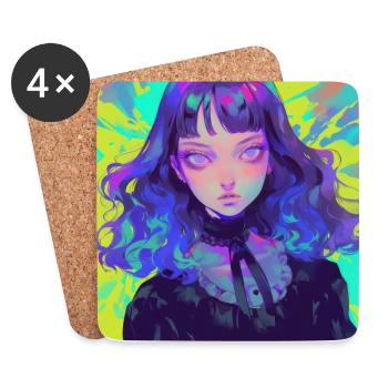 Anime, Gothic Girl, Waifu, Japan - Coasters (set of 4) - white - Front