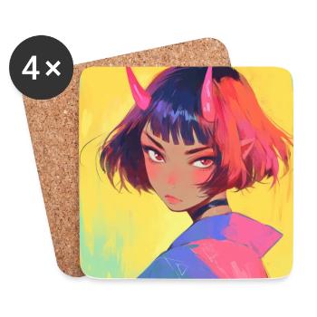 Anime, Demon Girl, Waifu, Japan - Coasters (set of 4) - white - Front