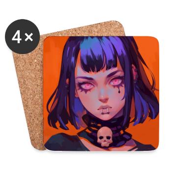 Anime Gothic, Waifu, Japan - Coasters (set of 4) - white - Front