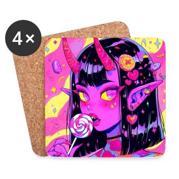 Anime, Demon Girl, Waifu, Japan - Coasters (set of 4) - white - Front