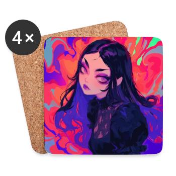 Anime, Gothic Girl, Waifu, Japan - Coasters (set of 4) - white - Front