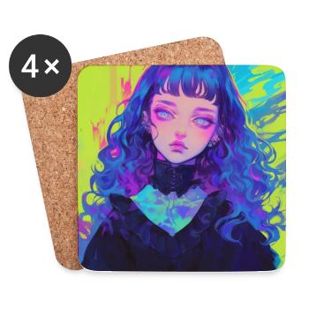Anime, Gothic Girl, Waifu, Japan - Coasters (set of 4) - white - Front