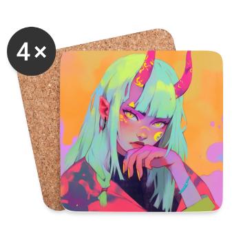 Anime, Demon Girl, Waifu, Japan - Coasters (set of 4) - white - Front