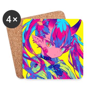 Anime, Demon Girl, Waifu, Japan - Coasters (set of 4) - white - Front