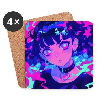 Anime, Gothic Girl, Waifu, Japan - Coasters (set of 4) - white - Front