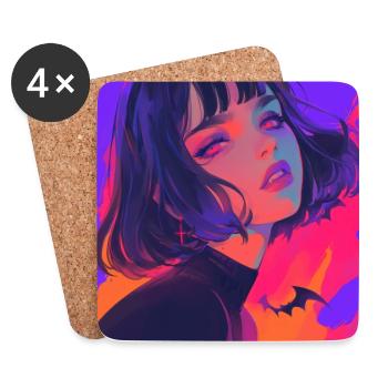 Anime, Fille Gothique, Waifu, Japon - Dessous de verre (lot de 4) - blanc - Devant