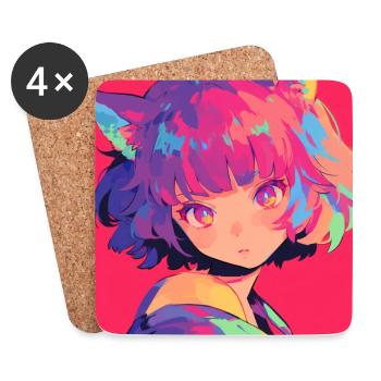 anime, cat girl, waifu, japan - Untersetzer (4er-Set) - Weiß - Vorne