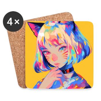 Anime, Cat Girl, Waifu, Japan - Coasters (set of 4) - white - Front