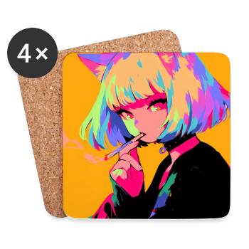 Anime, Cat Girl, Waifu, Japan - Coasters (set of 4) - white - Front
