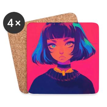 Anime, Gothic Girl, Waifu, Japan - Coasters (set of 4) - white - Front