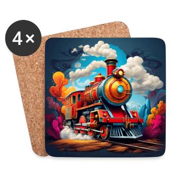 Locomotive à vapeur fumante colorée - Dessous de verre (lot de 4) - blanc - Devant