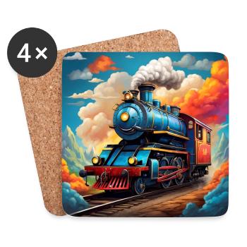 Große bunte qualmende Dampflokomotive - Untersetzer (4er-Set) - Weiß - Vorne