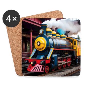 Colorful smoking steam locomotive in train station - Coasters (set of 4) - white - Front