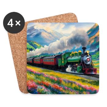 Train de chemin de fer coloré avec locomotive à vapeur fumante - Dessous de verre (lot de 4) - blanc - Devant