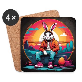 Cooler Hase mit Streetwear Hoodie Basecap - Untersetzer (4er-Set) - Weiß - Vorne