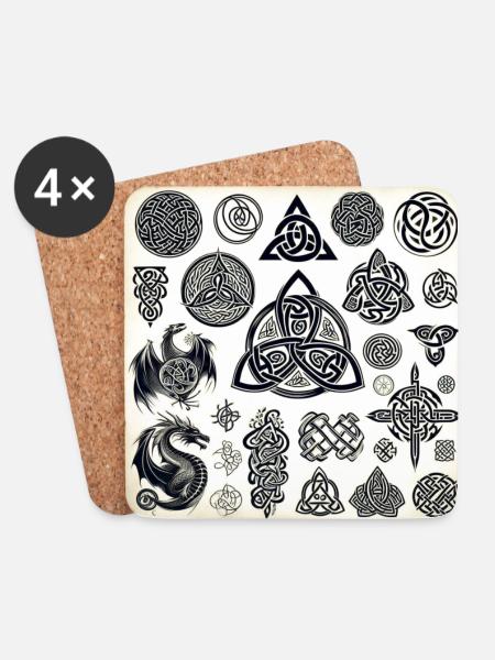 Keltische Symbole - Untersetzer (4er-Set) - Weiß