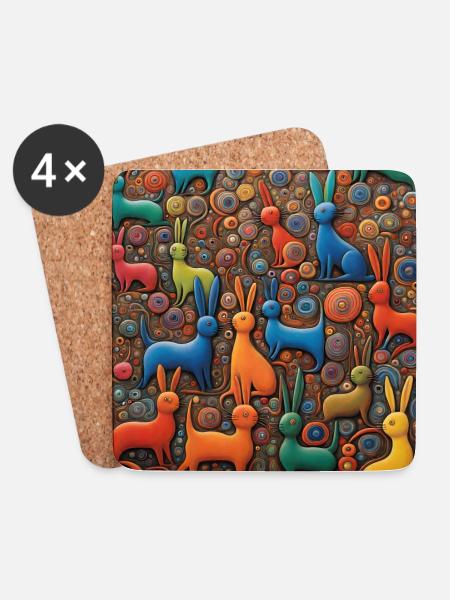 Surreal Pop Animals 10 - Coasters (set of 4) - white