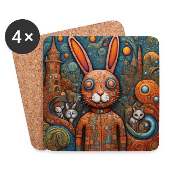 Surreal Pop Animals 9 Rabbit - Coasters (set of 4) - white - Front