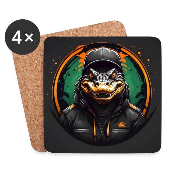 Krokodil Alligator mit leuchtenden Augen und Kappe - Untersetzer (4er-Set) - Weiß - Vorne