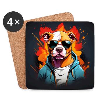 cool american bulldog with sunglasses - Coasters (set of 4) - white - Front