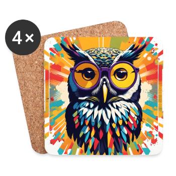 Popart Owl with Glasses - Coasters (set of 4) - white - Front