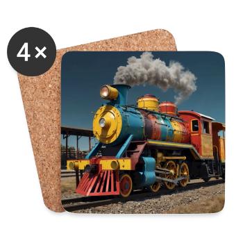 Nostalgische bunte Dampflokomotive - Untersetzer (4er-Set) - Weiß - Vorne