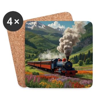 Nostalgic smoking steam locomotive with wagons - Coasters (set of 4) - white - Front
