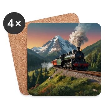 Nostalgic smoking steam locomotive with wagons - Coasters (set of 4) - white - Front