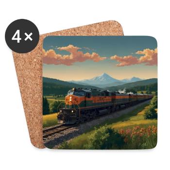 Locomotive diesel avec remorques - Dessous de verre (lot de 4) - blanc - Devant
