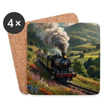 Nostalgic smoking steam locomotive with wagons - Coasters (set of 4) - white - Front