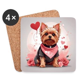 Süßer Yorkshire Terrier Yorkie mit rotem Herz - Untersetzer (4er-Set) - Weiß - Vorne