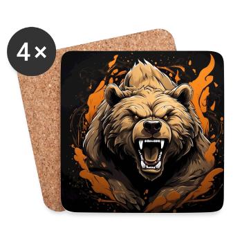 Wütender Grizzlybär im Farbkreis Farbklecksen - Untersetzer (4er-Set) - Weiß - Vorne