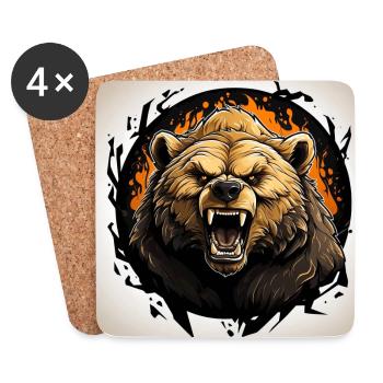 Grizzli en colère sur les éclaboussures de couleur de la roue chromatique - Dessous de verre (lot de 4) - blanc - Devant