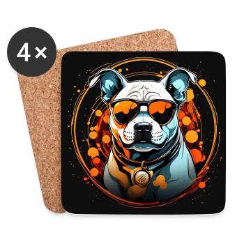 Cool Staffordshire Terrier avec lunettes de soleil - Dessous de verre (lot de 4) - blanc - Devant