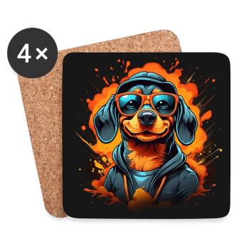 Cooler Dackel mit Sonnenbrille im Farbkreis - Untersetzer (4er-Set) - Weiß - Vorne