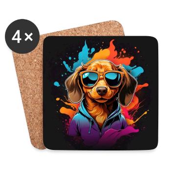 Cooler Dackel mit Sonnenbrille im Farbkreis - Untersetzer (4er-Set) - Weiß - Vorne