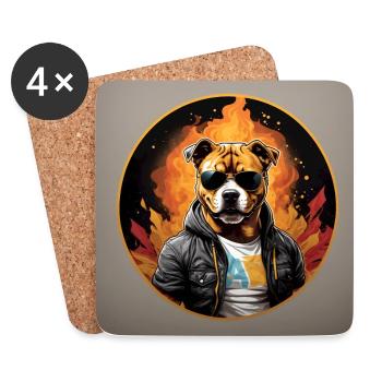 Cool Staffordshire Terrier avec lunettes de soleil - Dessous de verre (lot de 4) - blanc - Devant