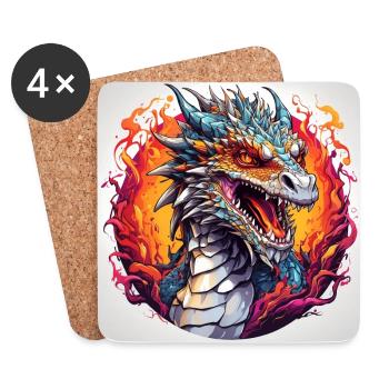 Cooler feuriger Drache auf Farbklecksen Farbkreis - Untersetzer (4er-Set) - Weiß - Vorne