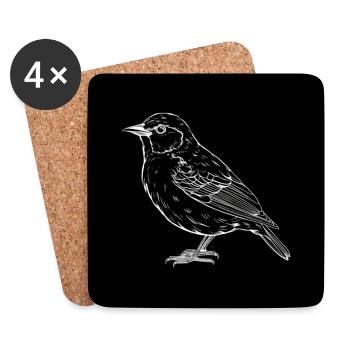 Oiseau, noir et blanc - Dessous de verre (lot de 4) - blanc - Devant