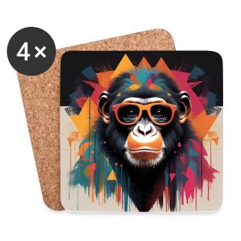 Farbenfrohes Schimpanseportrait mit Sonnenbrille - Untersetzer (4er-Set) - Weiß - Vorne