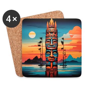 Mayan, Inca, Aztec masks and colorful figurines - Coasters (set of 4) - white - Front
