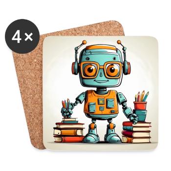Petit robot avec plein de livres - Dessous de verre (lot de 4) - blanc - Devant