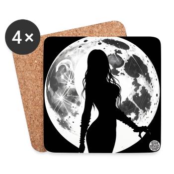Silhouette d’une femme - Lune - Dessous de verre (lot de 4) - blanc - Devant